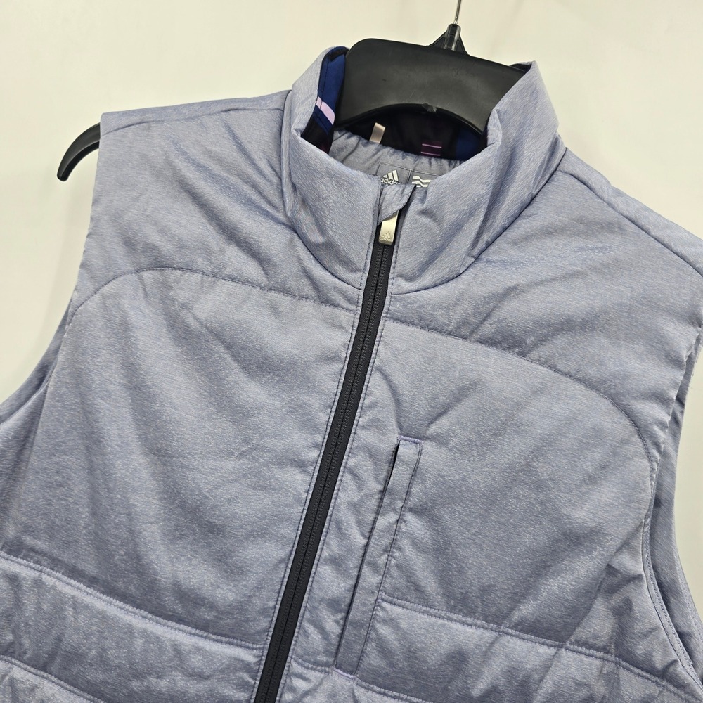 Adidas Vest Womens Medium Purple Heathered Quilted Puffer Full Zip Plaid